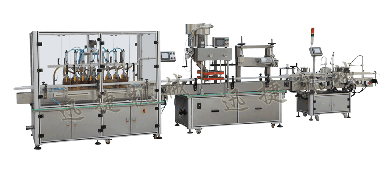 灌裝機+全自動封蓋機（自動理蓋，自動扣蓋，自動旋壓蓋）+貼標機